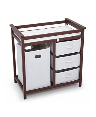 gaomon Wooden Baby Changing Table, Diaper Changing Table, Infant Diaper Changing Station Dresser With Laundry Hamper, 3 Drawer Basket And Changing Pad
