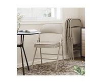 Pack Beige Folding Chairs With Padded Cushion and Back, Folding Chairs for Outside, Foldable Chairs With Metal Frame Hold Up to 350 Lbs