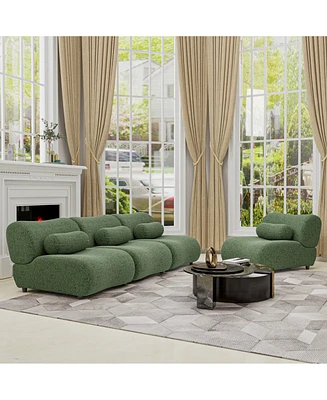 Green Modular Living Room Sofa – Stylish Chenille Fabric Sofa with 70-Degree Reclined Backrest and Cylindrical Pillows, Flexible Layout, Multip