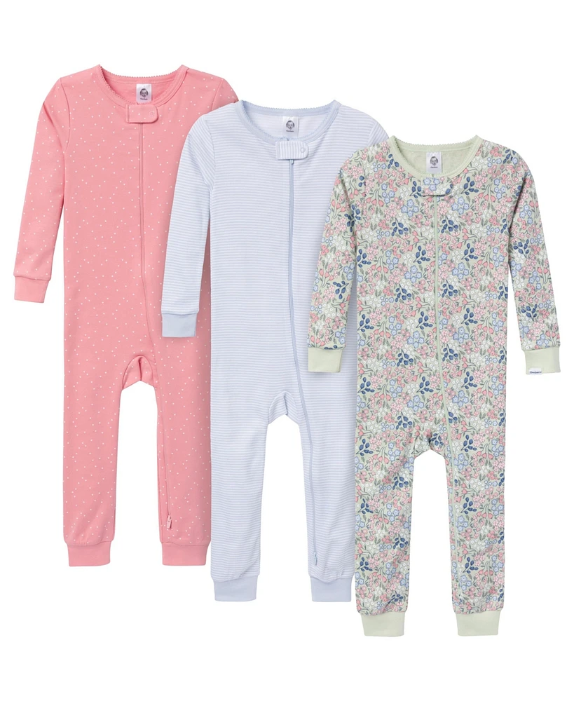 Baby Girls' Snug Fit Footless Pajamas, 3-Pack