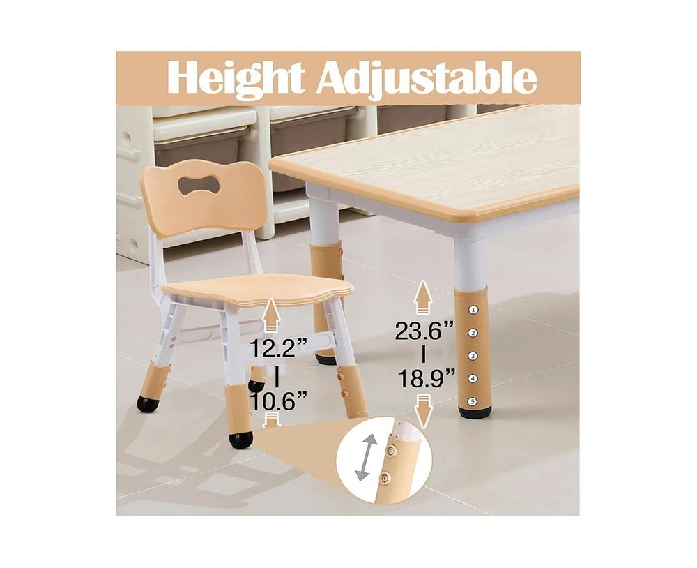 gaomon Modern Kids Table and 6 Chair Set, 47.20" Height Adjustable Toddler Table and 6 Chairs Set with Non-Slip Table Legs&Organizer Graffiti Desktop