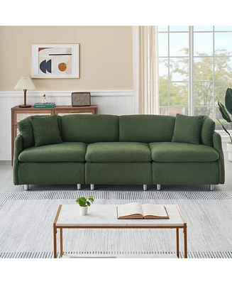 95.3 inches velvet two throw pillows, spacious and comfortable 3 seat sofa
