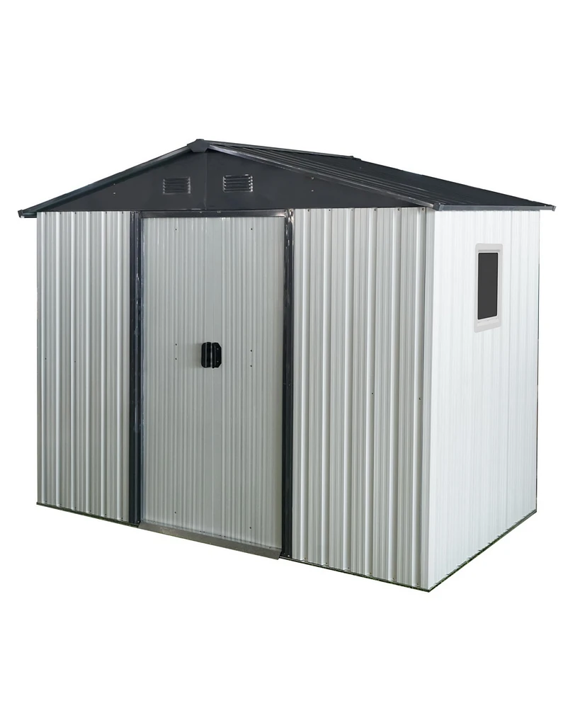 8ft x 4ft Outdoor Metal Storage Shed with Window and Metal Foundation for Backyard, Patio, Lawn --White and Black
