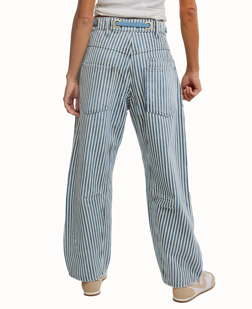 Free People Women's Cotton Moxie Railroad-Stripe Patchwork Jeans