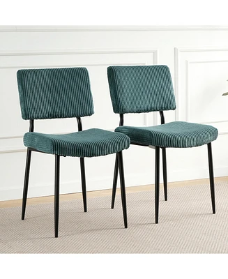 Modern Turquoise simple dining chair Fabric Upholstered Chairs home bedroom stool back dressing chair black metal legs(set of 2)