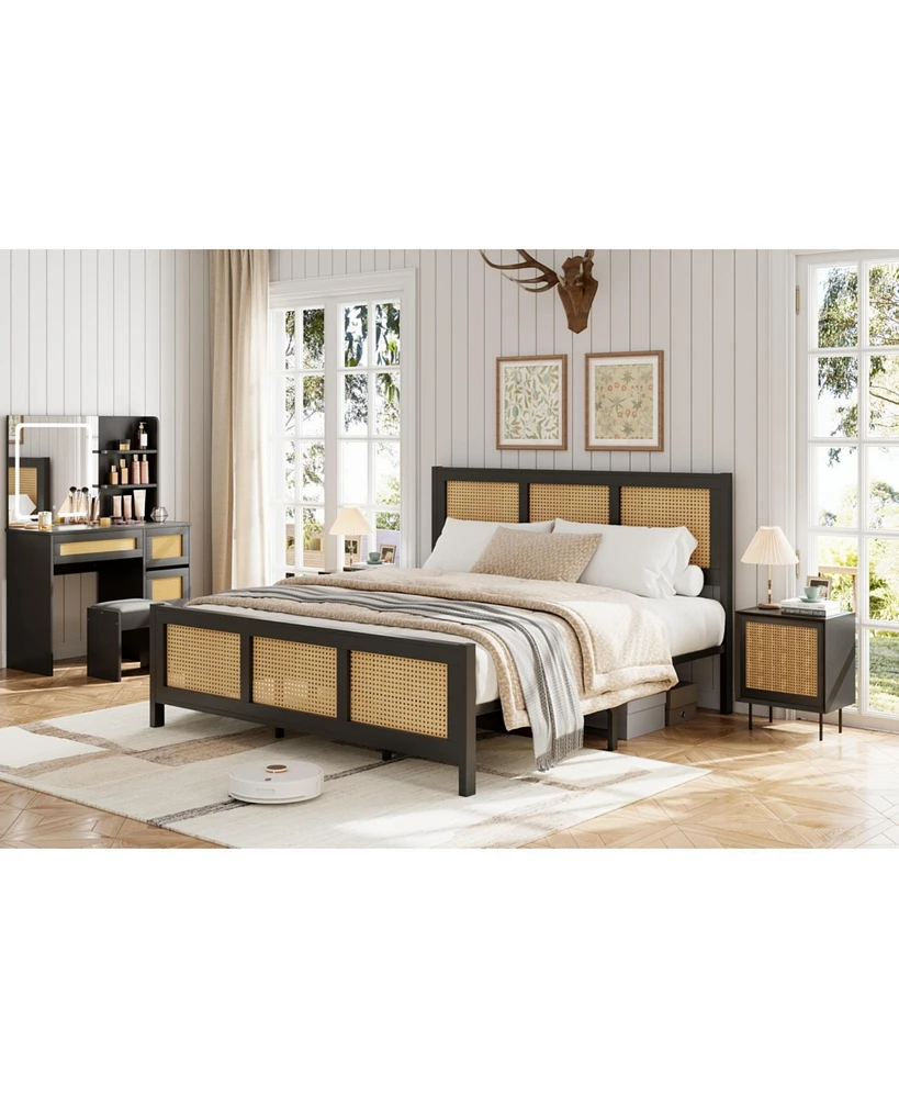 gaomon Queen Size Rattan Bed Frame with Headboard