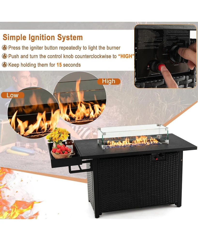Sugift 52 Inches Outdoor Wicker Gas Fire Pit Propane Fire Table with Cover