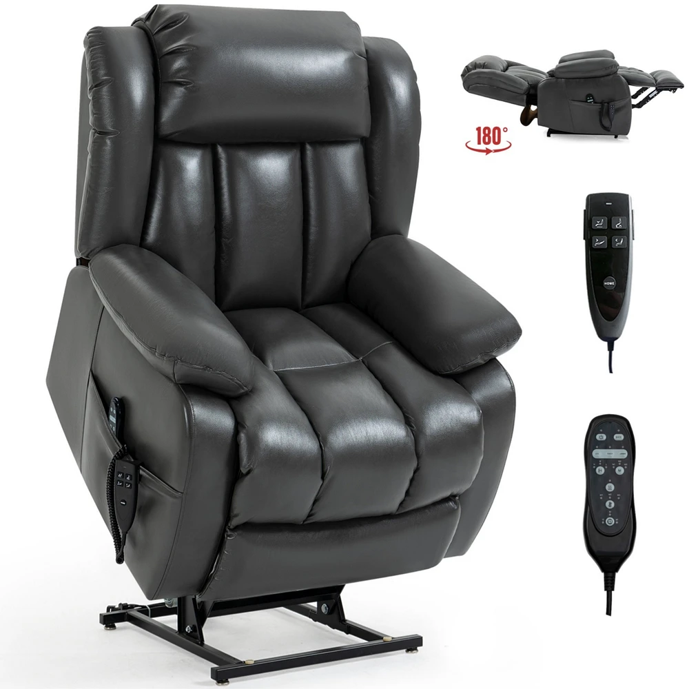 Boyel Living Electric Medium Genuine Leather Power Lift Recliner Chair with 8-Point Vibration Massage and Lumbar Heating