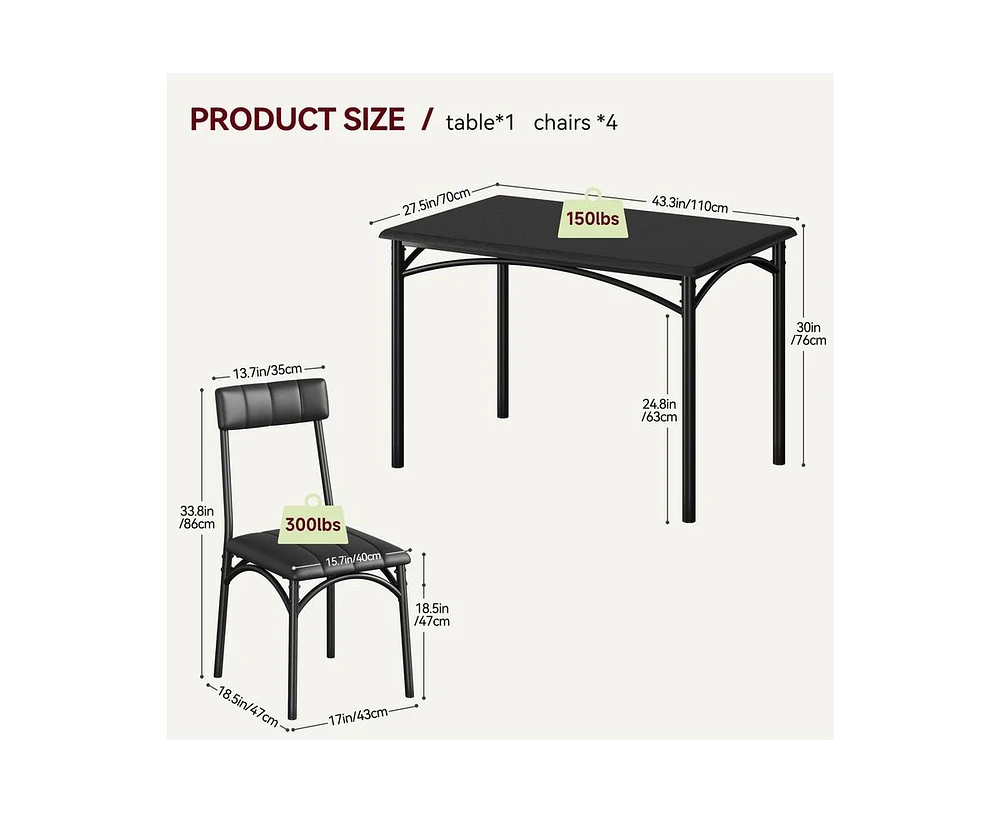 gaomon Dining Table Set for 4, Kitchen with 4 Upholstered Chairs, 5 Piece Rectangular Room Set, Small Space, Apartment, Home, K