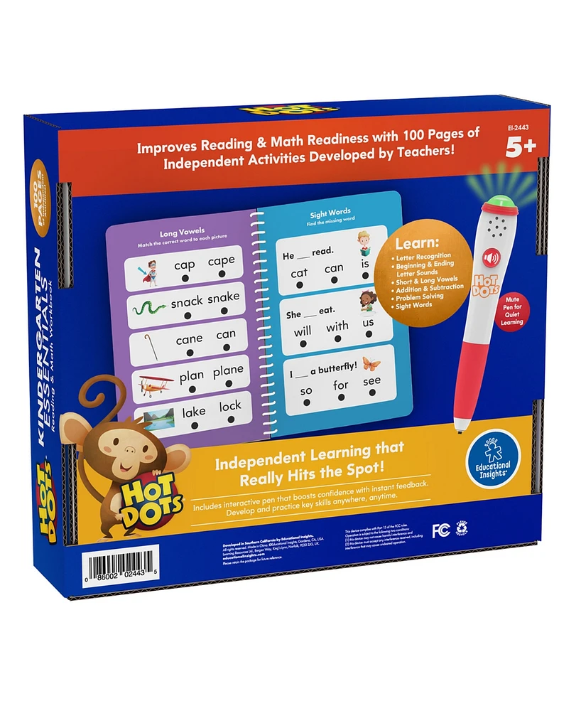 Educational Insights Hot Dots Kindergarten Essentials Reading and Math Workbook