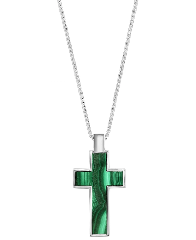 Effy Men's Malachite Square Cross 22" Pendant Necklace in Sterling Silver