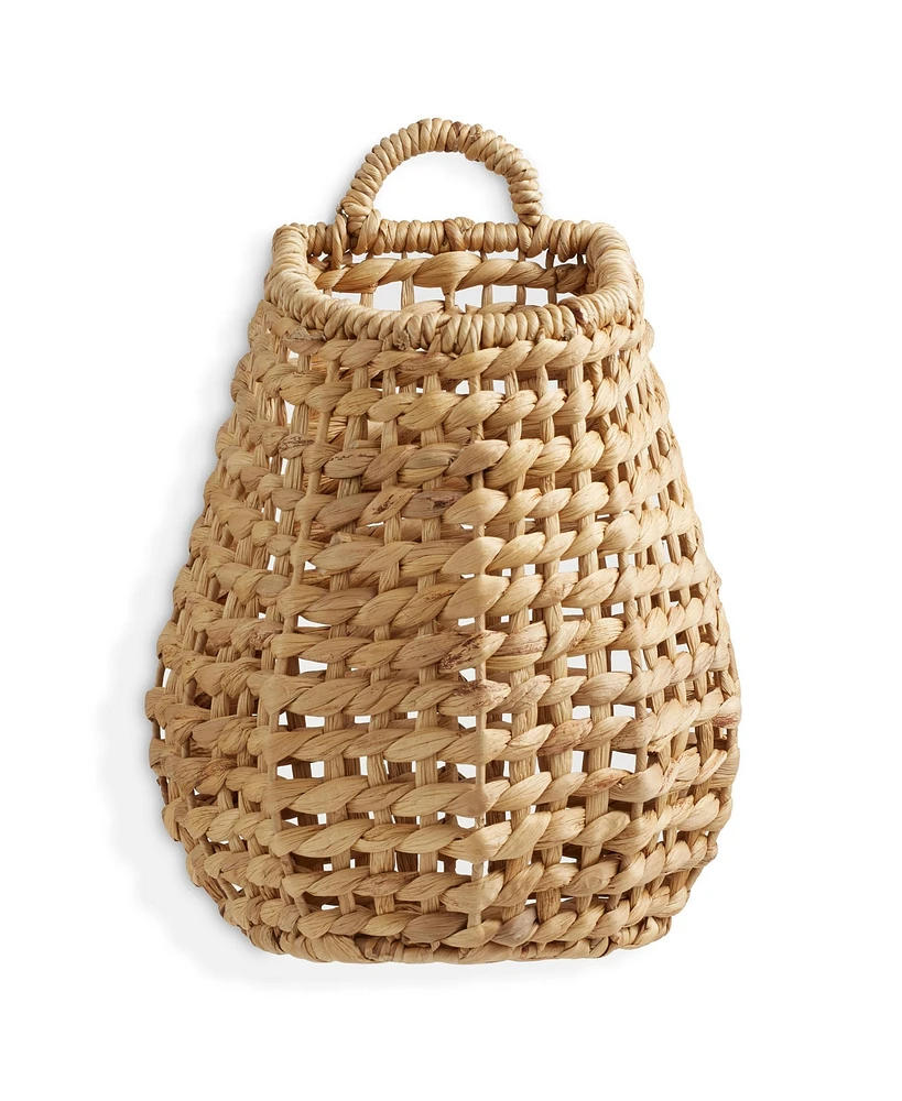 Casafield Open Weave Wall Hanging Basket for Plants and Flowers, Natural Water Hyacinth Boho Planter Accent for Front Door and Entryway