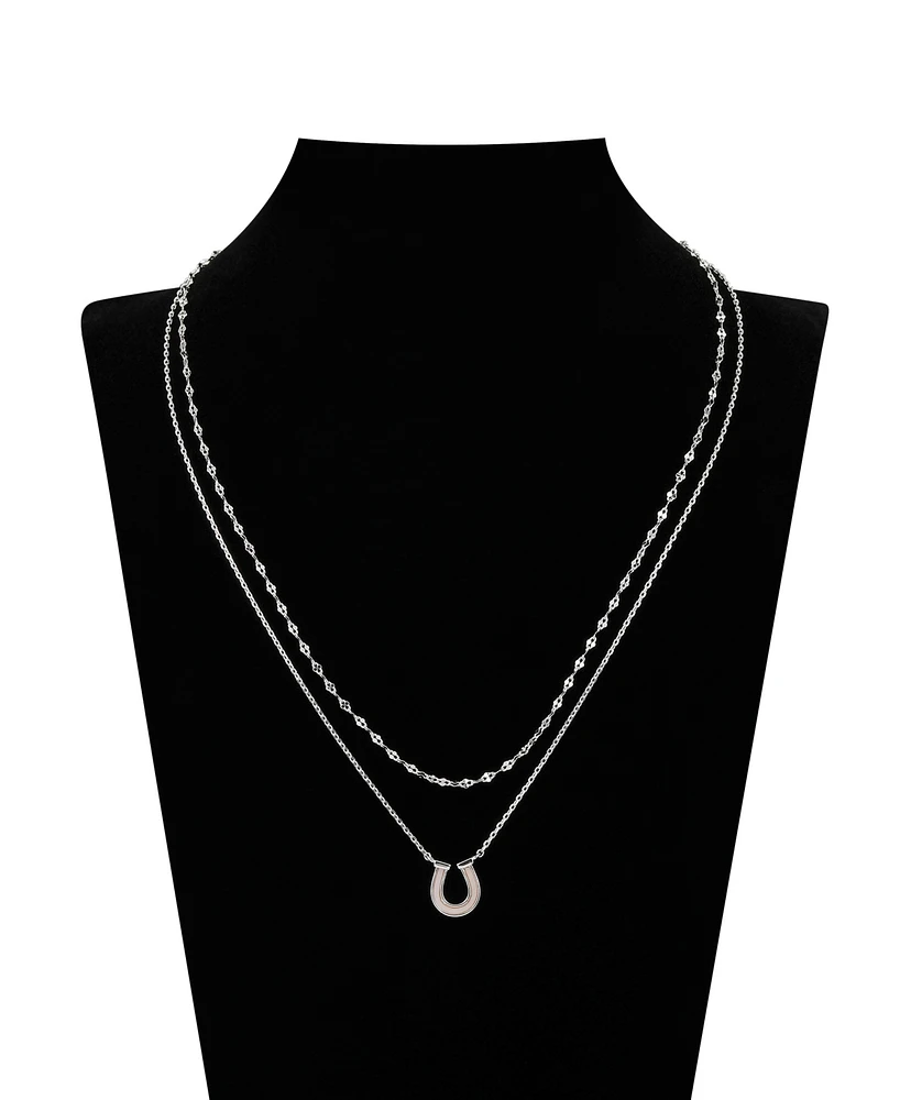 Unwritten Mother of Pearl Horseshoe Layered Necklace and Cubic Zirconia Hoop Earring Set