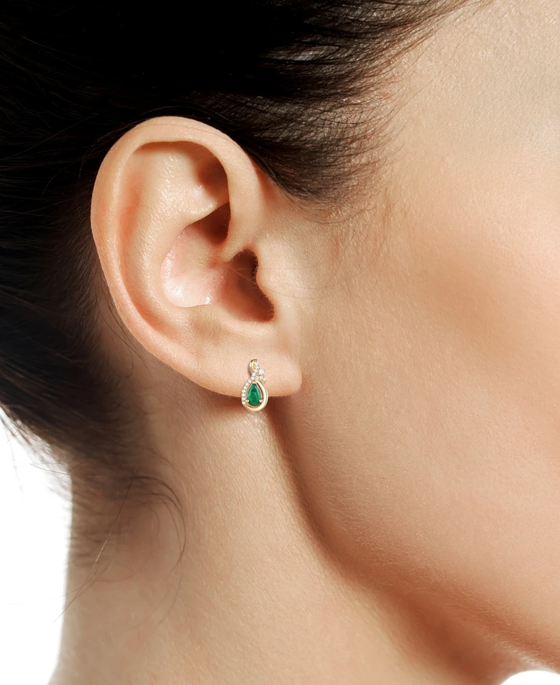 Emerald (1/2 ct. t.w.) & Diamond (1/10 Pear Drop Earrings 14k Gold (Also Ruby Sapphire)