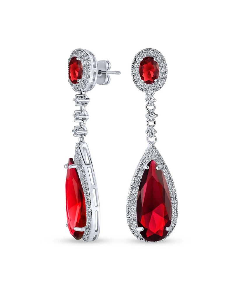 Bling Jewelry Classic Estate Art Deco Style Halo Linear Long Cz Statement Dangle Teardrop Chandelier Earrings Prom Party Jewel Colors Silver P