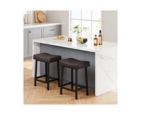 Counter Height Bar Stools Set of 2, 24 Inch Barstools for Kitchen Island Counter, Upholstered Padded Barstools with Curved Surface