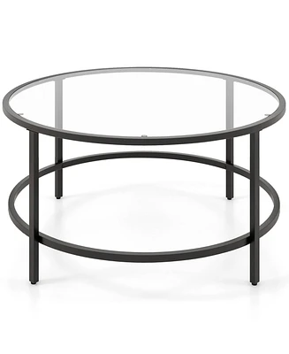 Gouun 36 Inch Round Table with Tempered Glass Tabletop