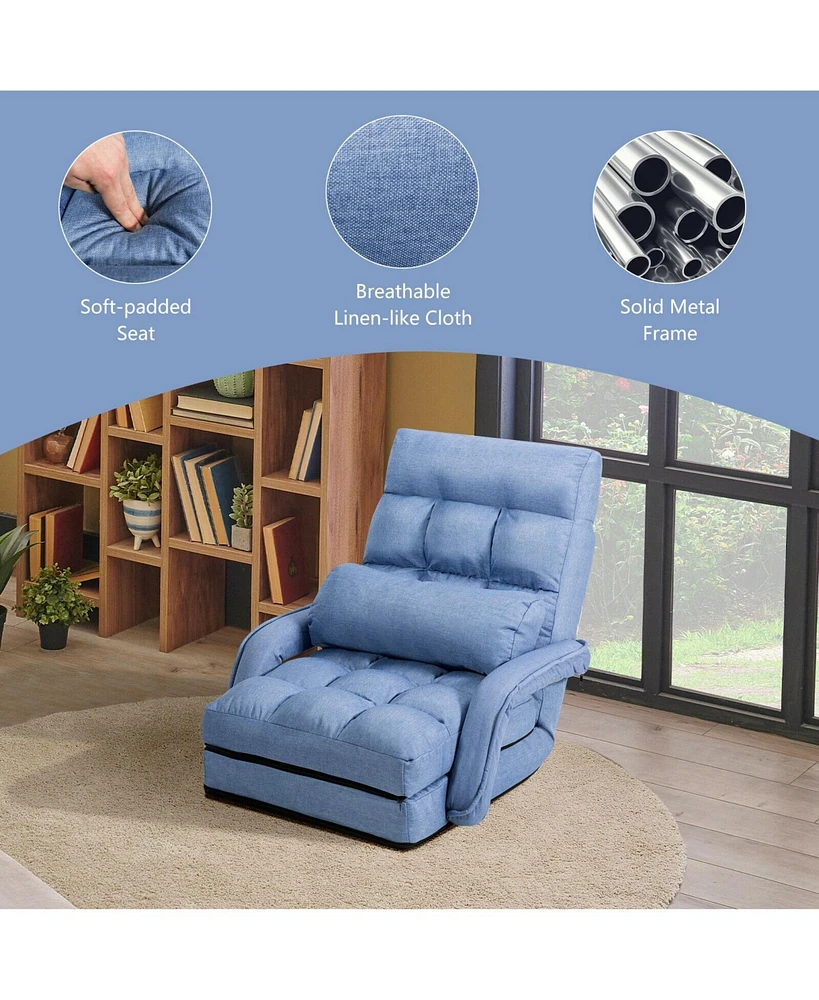 Gouun Folding Lazy Floor Chair Sofa with Armrests Pillow