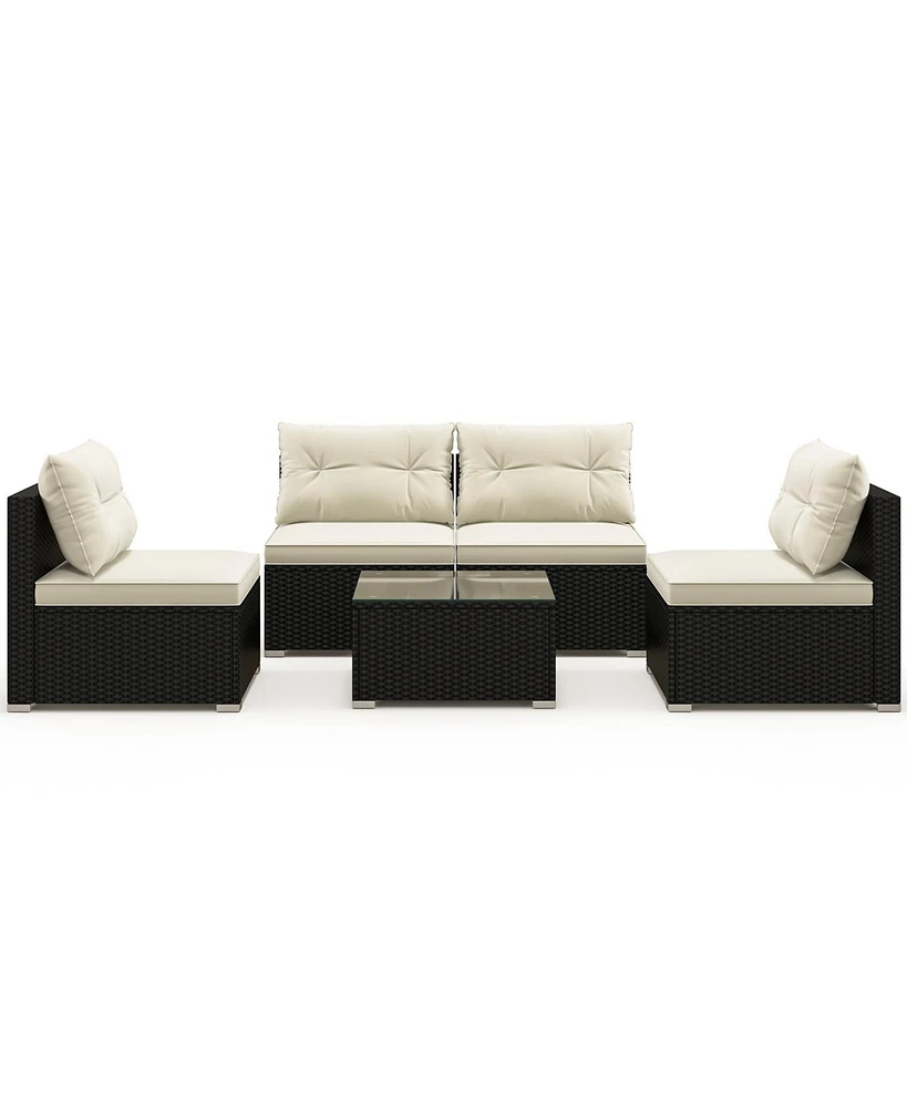 5 Pieces Outdoor Patio Furniture Set with Cushions and Table
