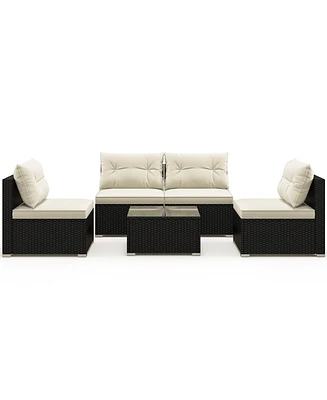 5 Pieces Outdoor Patio Furniture Set with Cushions and Table