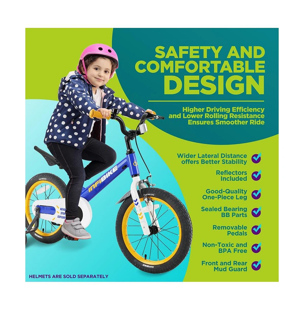 SereneLife 16" Kid's Bicycle with Dual Brakes, Training Wheels & Kickstand, Blue