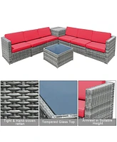 8 Piece Wicker Sofa Rattan Dinning Set Patio Furniture with Storage Table