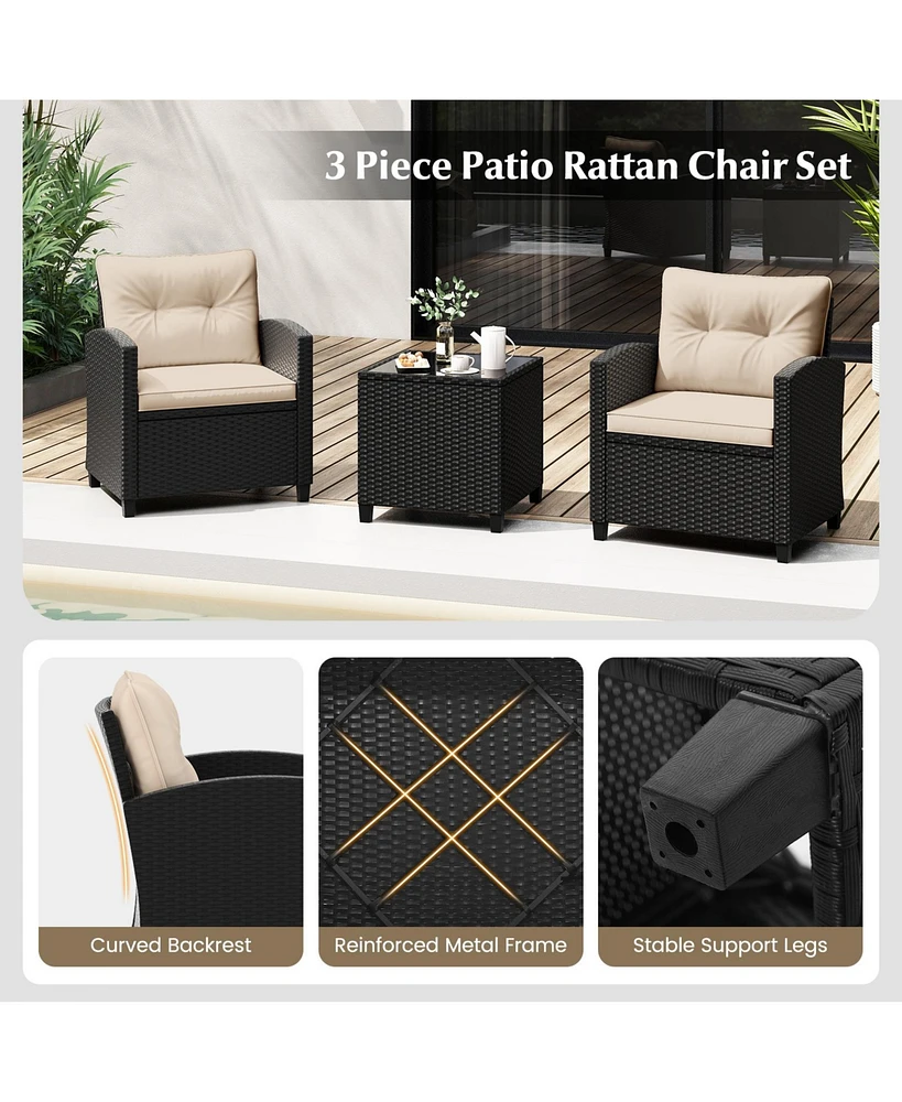 Gouun 3 Pieces Patio Furniture Set with Tempered Glass Table-Off