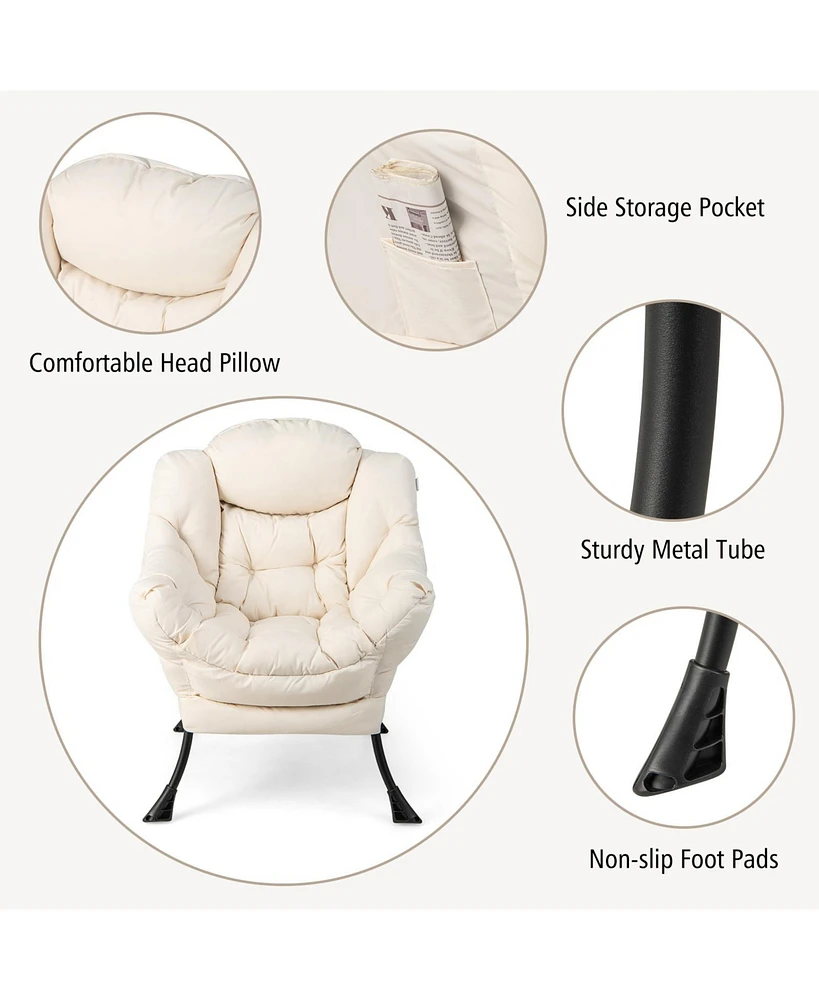 Gouun Modern Accent Sofa Chair with Folding Footrest and Side Pocket