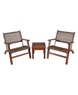 3 Pieces Outdoor Wooden Patio Rattan Furniture Set