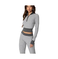 Edikted Womens Lei Contrast Half Zip Knit Top