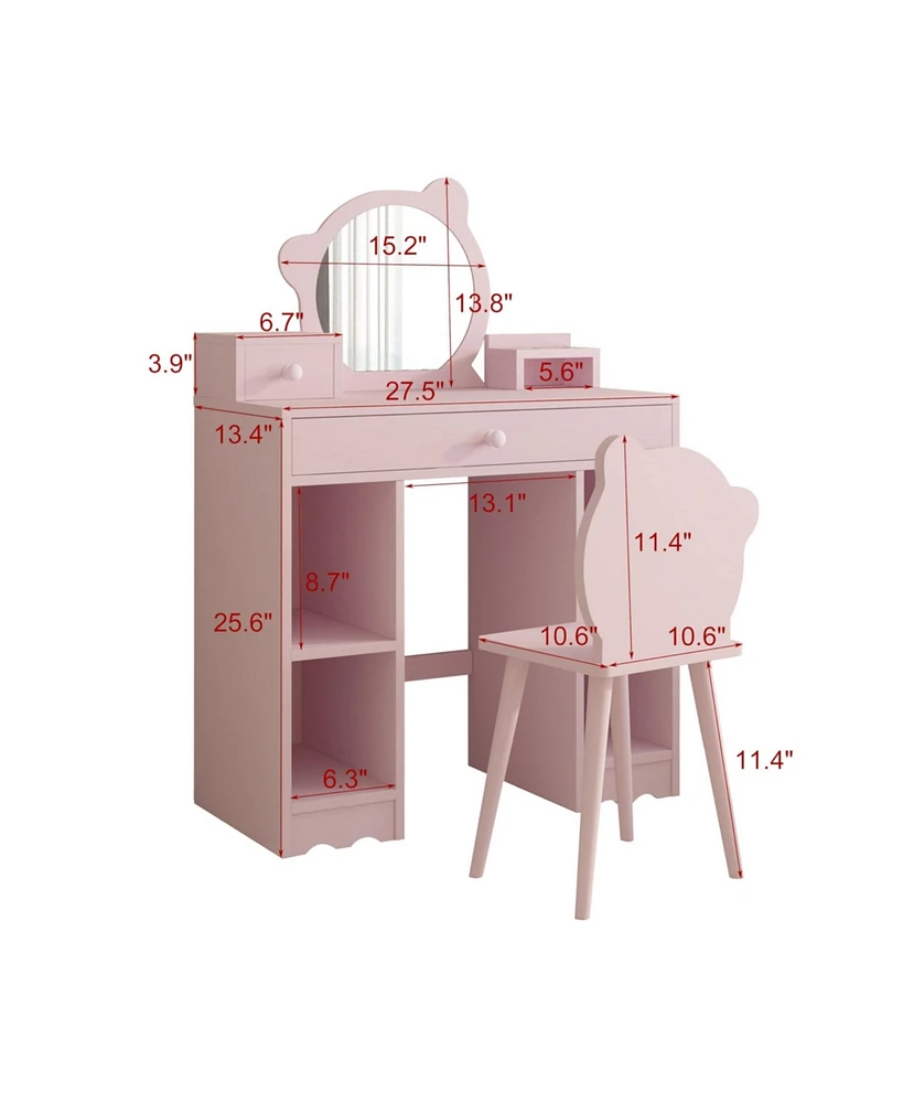 gaomon Kids Wooden Play Vanity Set with Vanity Table, Mirror