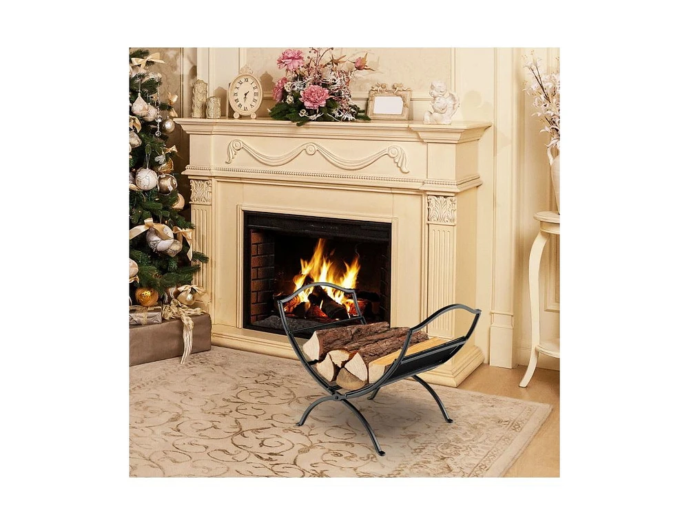 Gouun 19 Inch Folding Fireplace Log Rack with Convenient Handle