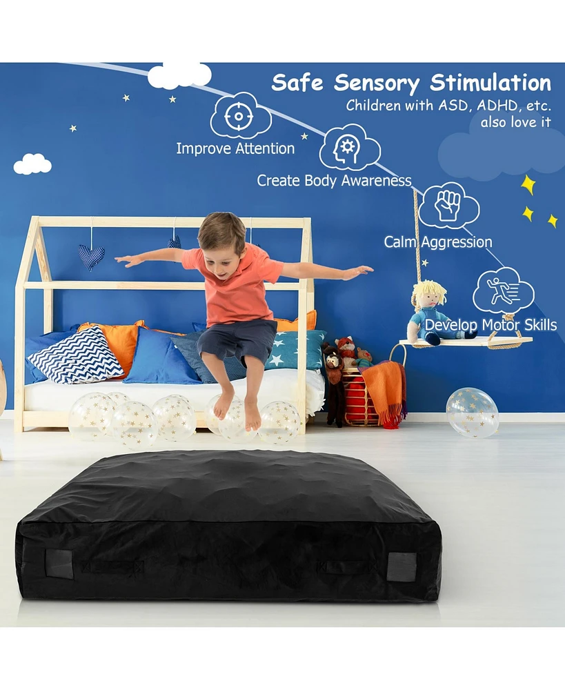 Gouun 57 x 57 Inch Crash Pad Sensory Mat with Foam Blocks and Washable Velvet Cover