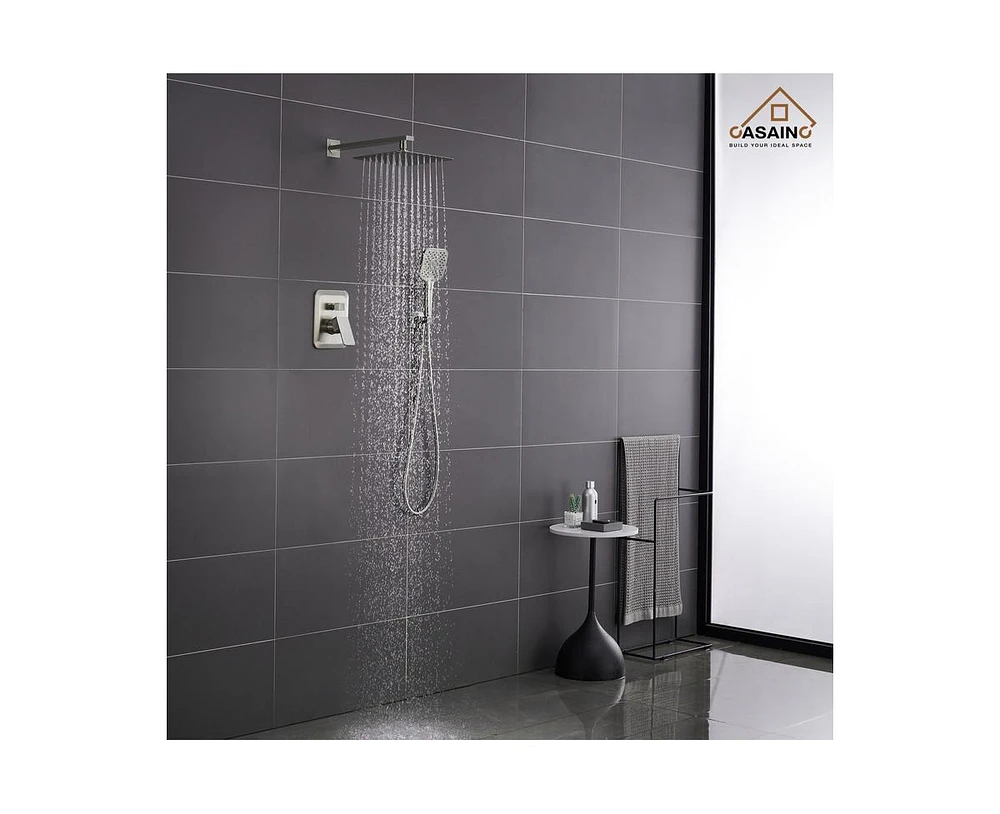 Casainc 10 Inch Wall Mounted Square Shower System Set with Handheld Spray