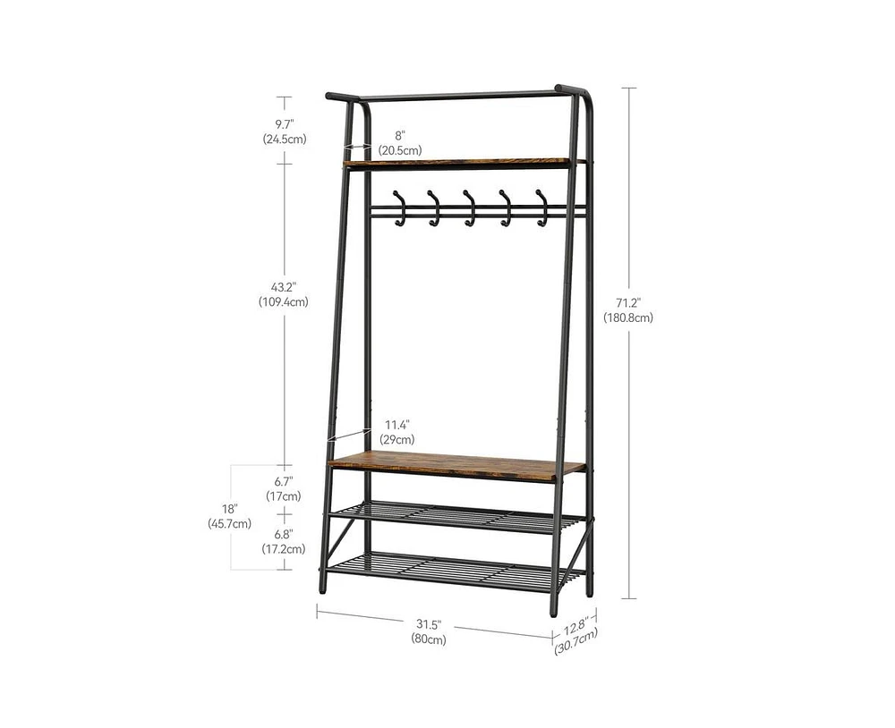 gaomon Coat Rack Shoe Bench, 4-in-1 Hall Trees Entryway Bench with Coat Rack and Shoe Rack