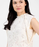 Anne Klein Women's Ruffled-Neck Sleeveless Lace Top