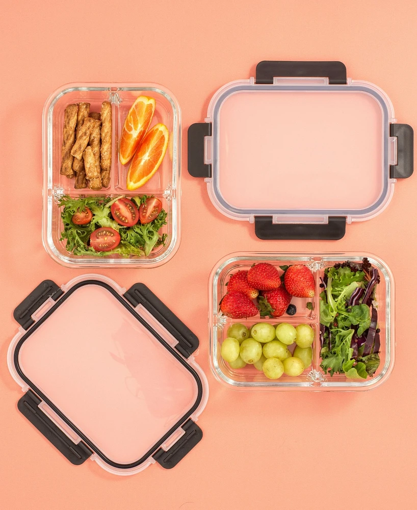 JoyJolt 3-Sectional Set of 5 Glass Food Storage Containers