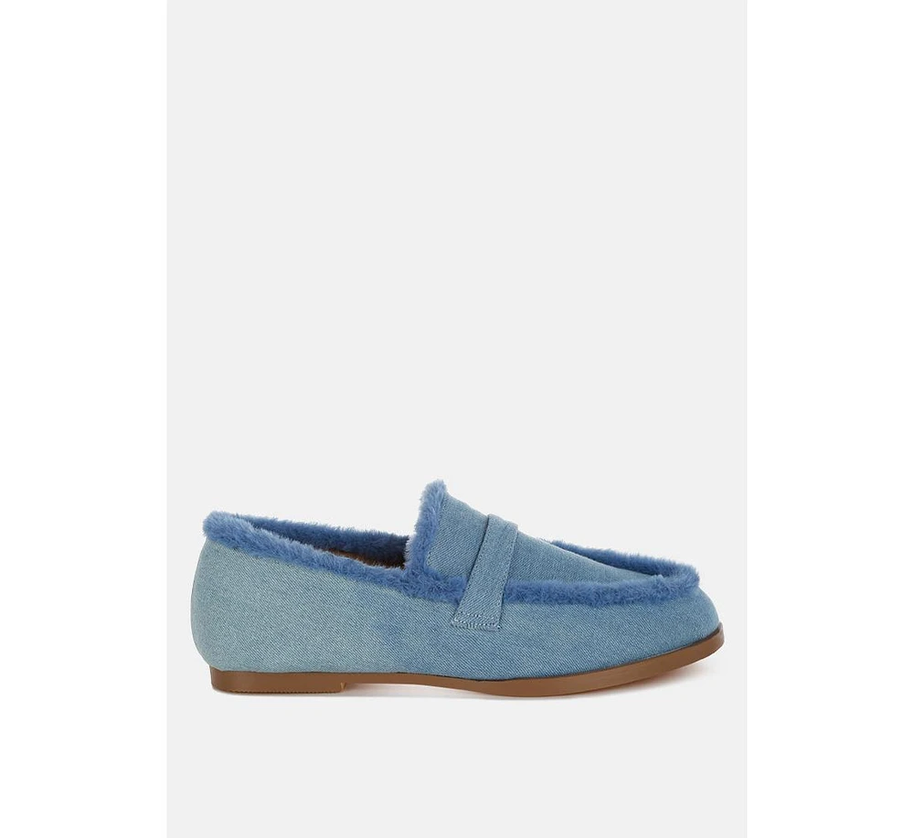 Nivena Fur Detail Denim Loafers