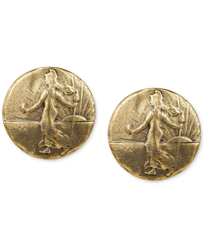 Patricia Nash Gold-Tone Goddess Coin Button Earrings