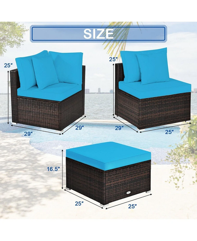 Gouun 4 Pcs Ottoman Garden Deck Patio Rattan Wicker Furniture Set Cushioned Sofa
