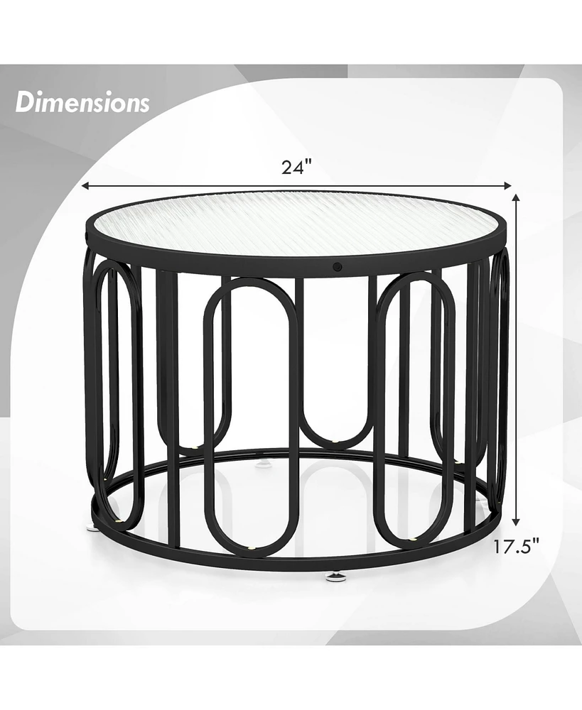 Gouun 24 Inch Round Table with Reeded Tempered Glass Top and Oval Swivel Brackets