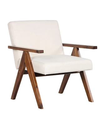 Gouun Modern Accent Chair Linen Fabric Armchair with Solid Acacia Wood Frame