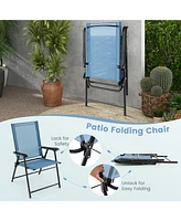 Patio 2pcs Folding Sling Back Chair Portable Armrests Metal Outdoor Dining