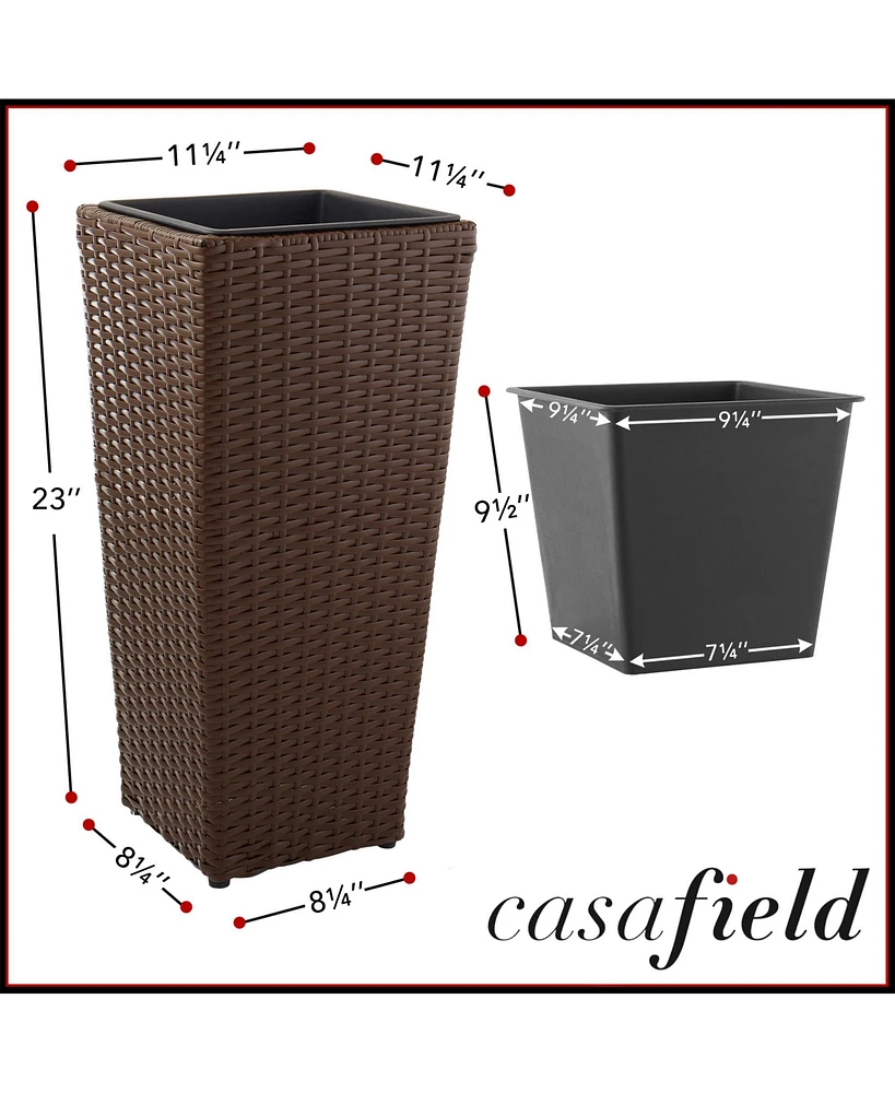 Casafield (Set of 2) All-Weather Outdoor Planters with Liners - White, Tall Tapered Plant Boxes Flower Pots for Front Porch, Patio, Garden