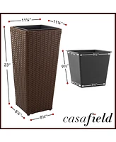 Casafield (Set of 2) All-Weather Outdoor Planters with Liners - White, Tall Tapered Plant Boxes Flower Pots for Front Porch, Patio, Garden