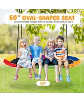 60" Saucer Swing with Led Lights 700 Lbs Platform Tree Swing with Adjustable Ropes