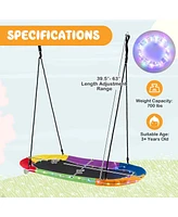 60" Saucer Swing with Led Lights 700 Lbs Platform Tree Swing with Adjustable Ropes
