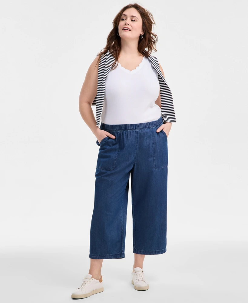 Style & Co Plus Size Chambray Pull-On Cropped Pants, Exclusively at Macy's