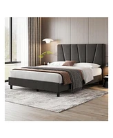 gaomon Bed Frame With Headboard,Linen Upholstered Platform Bed With Adjustable Diagonal Channel Tufted Headboard, Mattress Foundation With Strong Wood