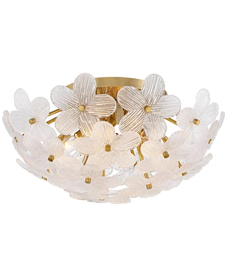 Filoli 20" Modern Semi Flush-Mount Ceiling Light Fixture Kitchen Foyer Hallway Flower Unique Gold Finish Glass Metal Bedroom Bathroom Entryway Li
